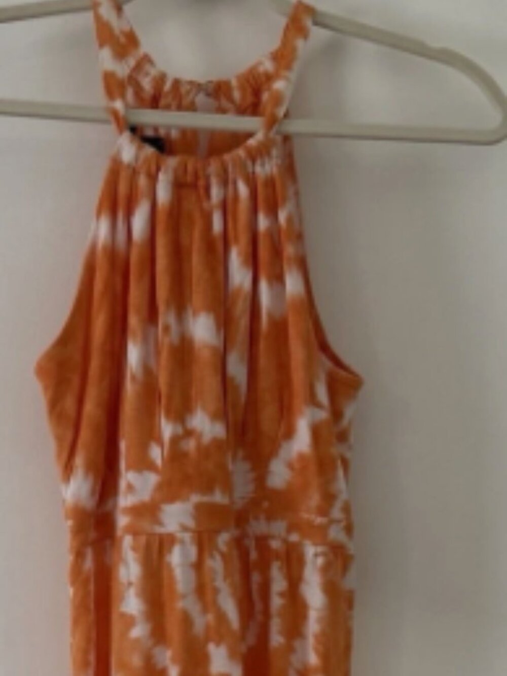 INC International Concepts Orange/White Tie Dye Halter Maxi Dress M Beaded